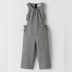 Zara Girls Black White Gingham Cutout Jumpsuit
